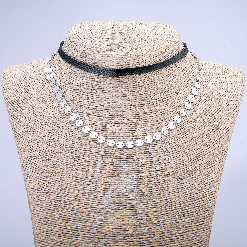 Xuping choker with rhodium plating and cord, thickness 5.5 mm, length 31–39 cm