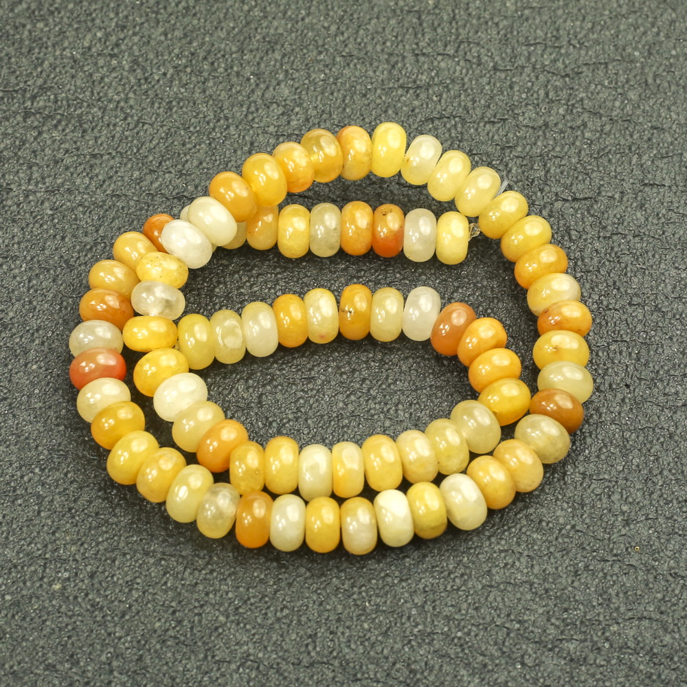 Yellow agate beads on a cord of natural stone, smooth rondel, 8×5 mm, 40 cm length