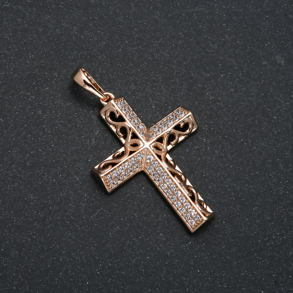 Pendant Xuping Gold Plating 18K Cross with White Crystals, diameter 37×22mm +