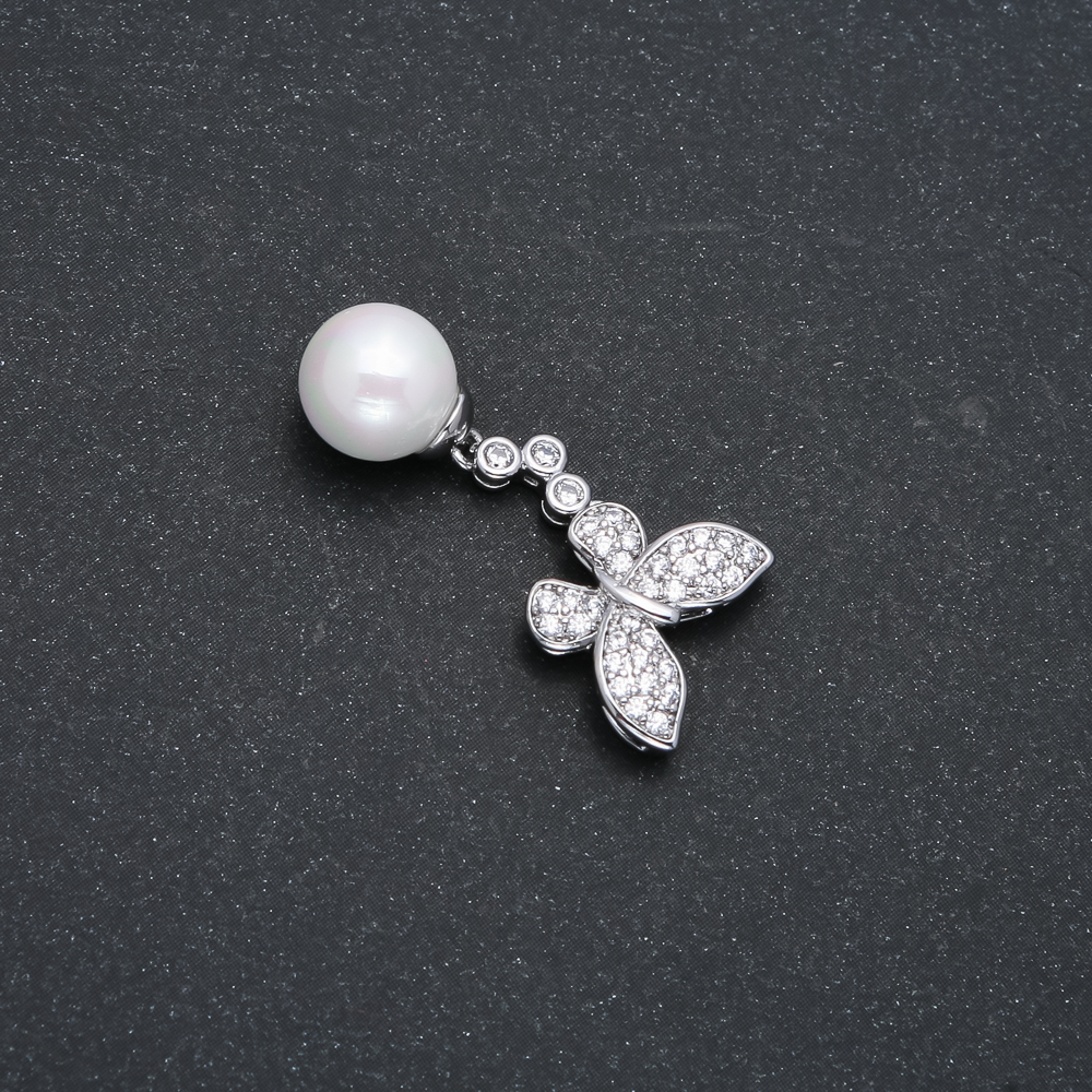 Xuping Rhodium-plated Pendant with Pearl and White Crystals, diameter 32x14 mm +