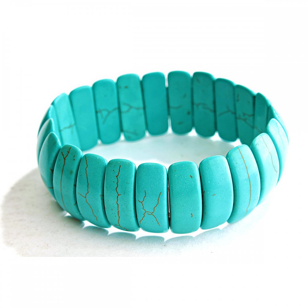 Elastic bracelet with green turquoise and veining, rectangular stones 22×8 mm +