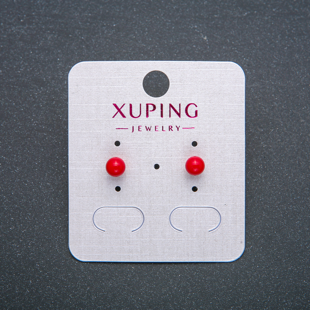 Xuping 18K Gold-Plated Stud Earrings with Red Bead, 5 mm Diameter