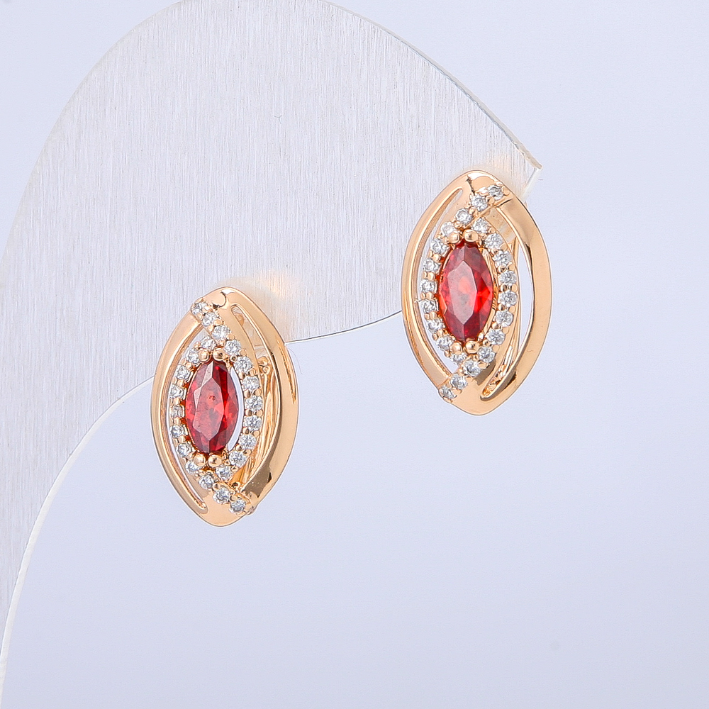 Earrings Xuping 18K Gold Plating with White Crystals and Red Crystals, Diameter 15x10 mm +