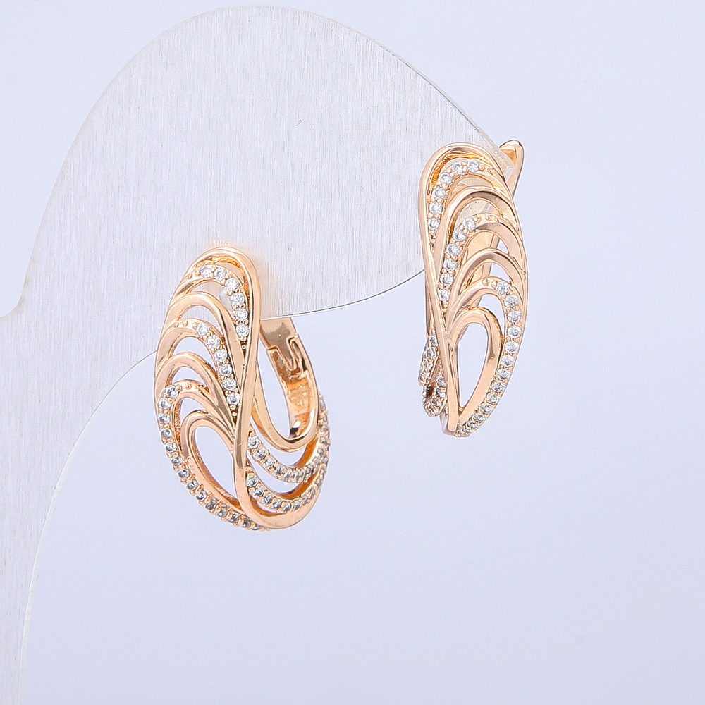 Earrings Xuping 18K Gold Plating with White Crystals, 23×8 mm Diameter +