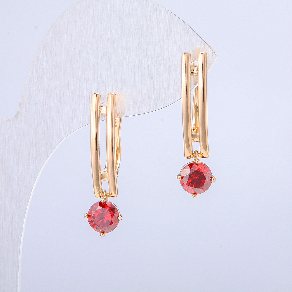 Xuping 18K Gold-Plated Earrings with Red Crystal, 26×4.5 mm diameter +