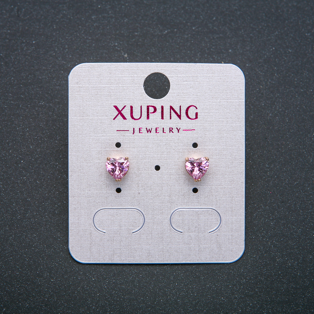 Heart Xuping Earrings - Stud Earrings, 18K Gold Plating with Pink Crystal, 6 mm Diameter