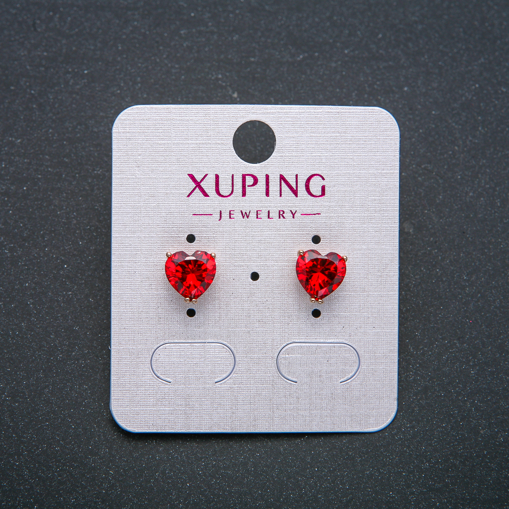 Heart Earrings Xuping with Red Crystal, 18K Gold Plating, 8 mm Diameter +