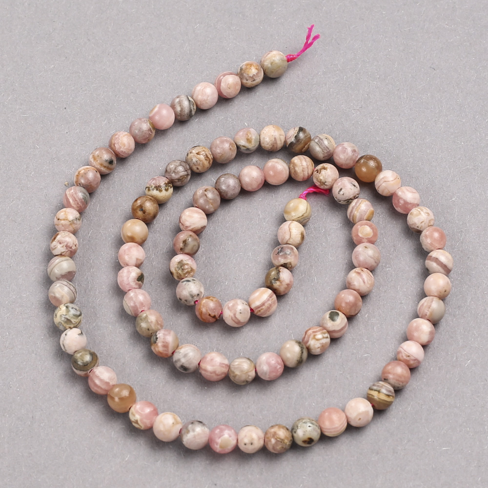 Rhodochrosite Beads on a String, Natural Stone, Smooth Round Beads, Diameter 4.5 mm, Length 38 cm