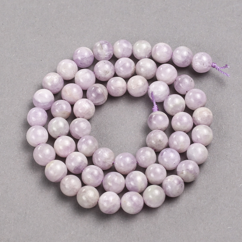 Kunzite natural stone beads on a cord, smooth round beads, diameter 7 mm + -, length 39 cm +