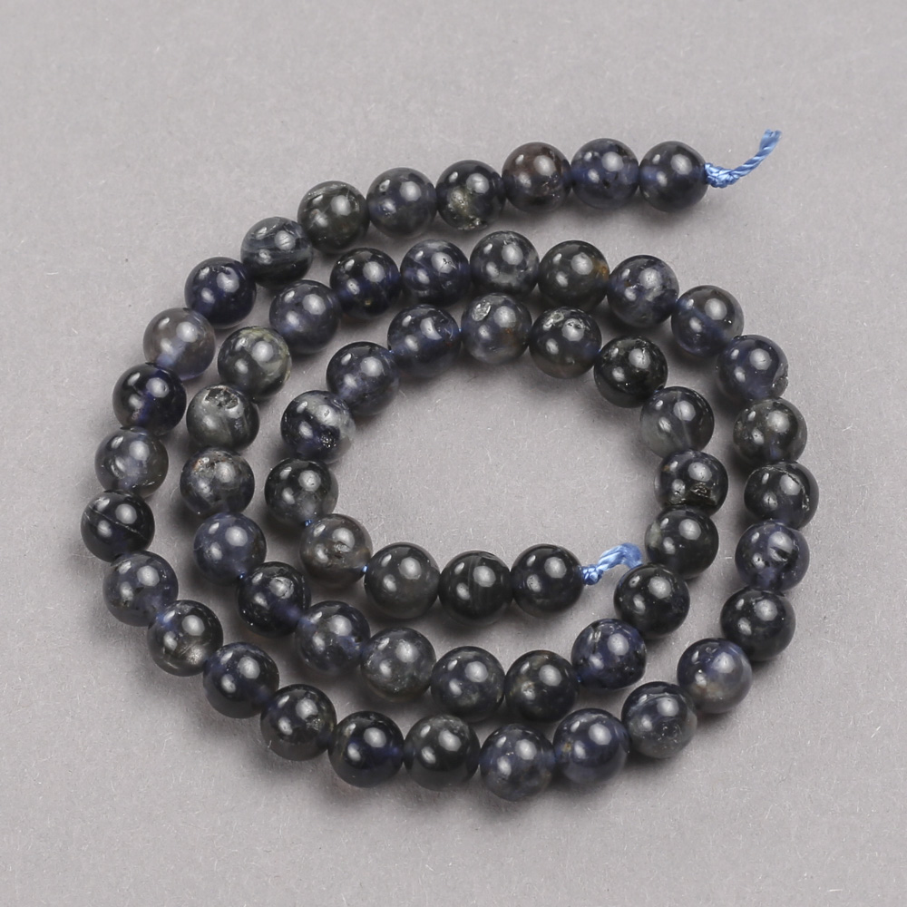Beads on a thread of natural stone Iolite, smooth round beads, diameter 6.5 mm, length 39 cm