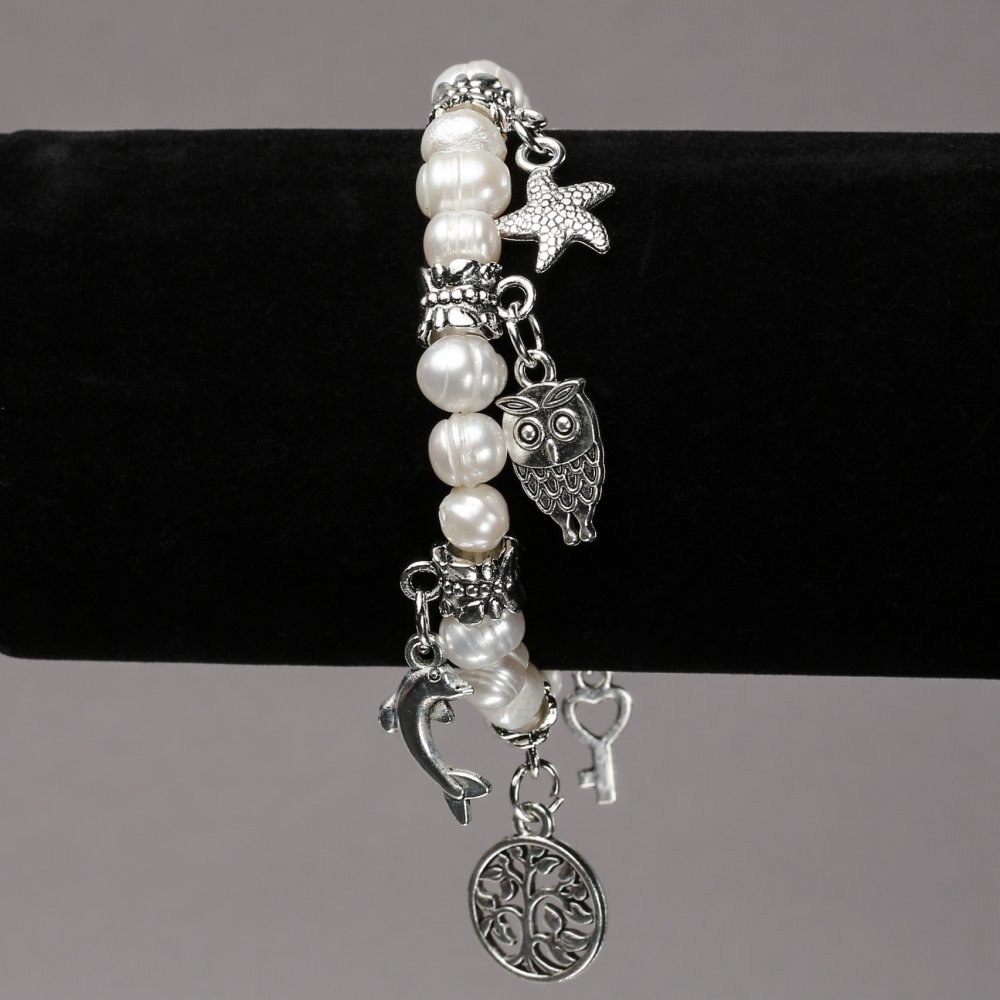 Freshwater Pearl Bracelet with Silver Inlays