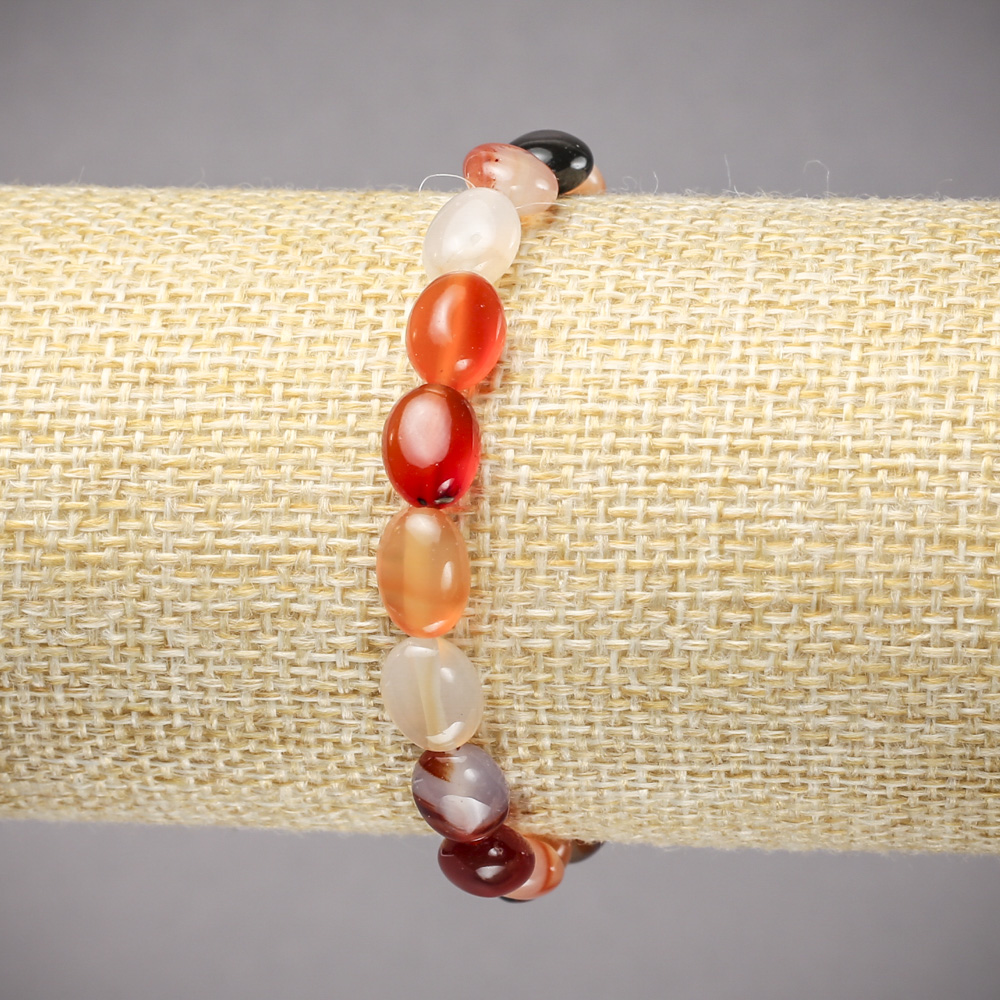 Elastic bracelet with natural carnelian, smooth oval stones, 10x8 mm diameter, length 18 cm