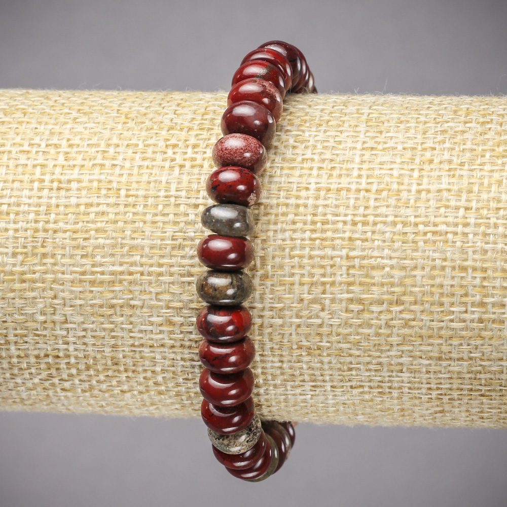Elastic Bracelet with Natural Mookaite Jasper, Bead Size 8×5 mm, Length 18 cm