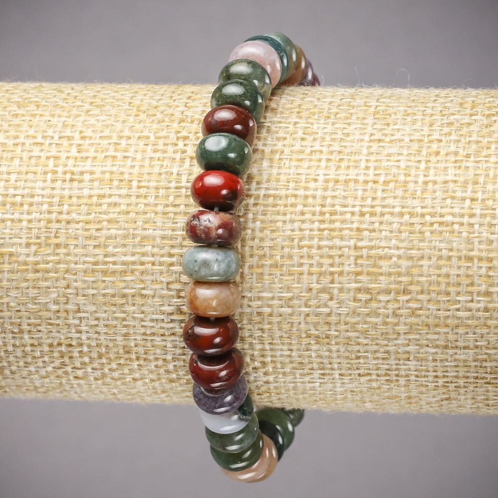 Elastic bracelet made from natural stone Green Jasper, smooth rondel beads, diameter 8x5 mm, length 18 cm