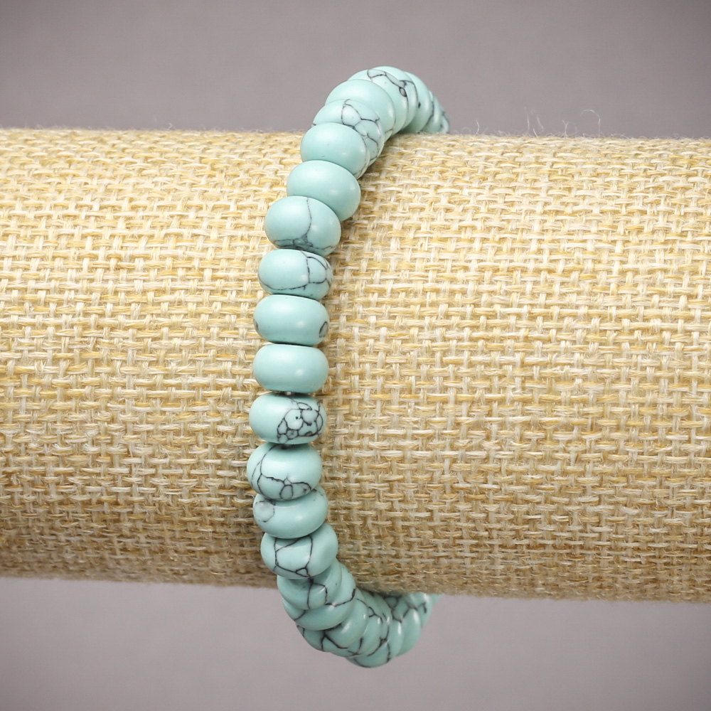Elastic Turquoise Rondelle Bracelet (synthetic), Smooth rondelles, 8×5 mm, 18 cm length