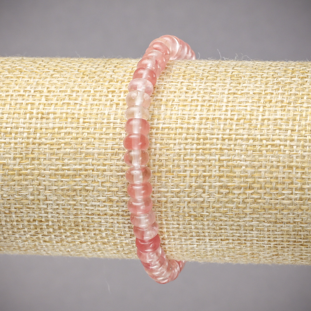 Elastic bracelet with natural chalcedony, smooth rondel beads, 6x4 mm diameter, 18 cm length