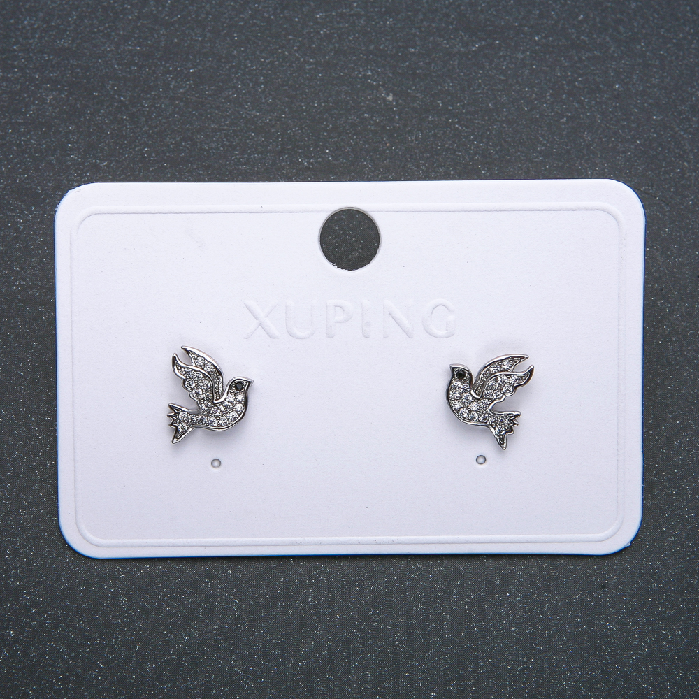 Earrings 'Birds' Xuping Rhodium-plated with White Crystals, 12 mm diameter