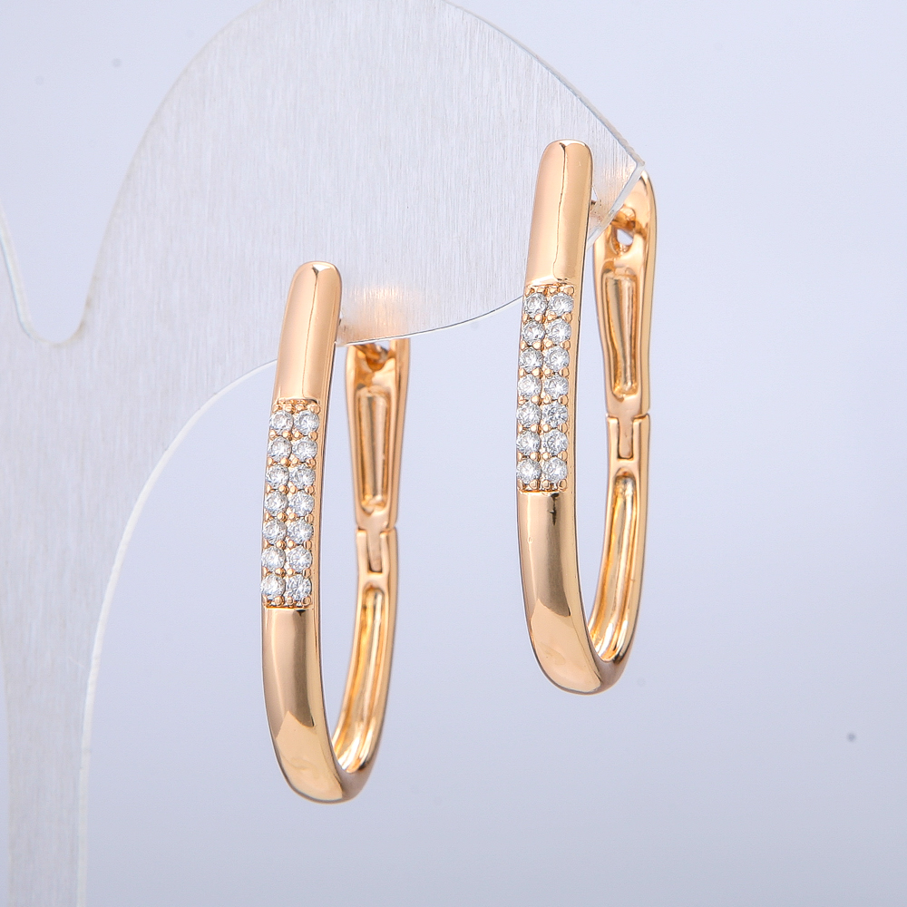 Xuping Earrings 18K Gold Plating with White Crystals, Length 35 mm, Thickness 3.8 mm