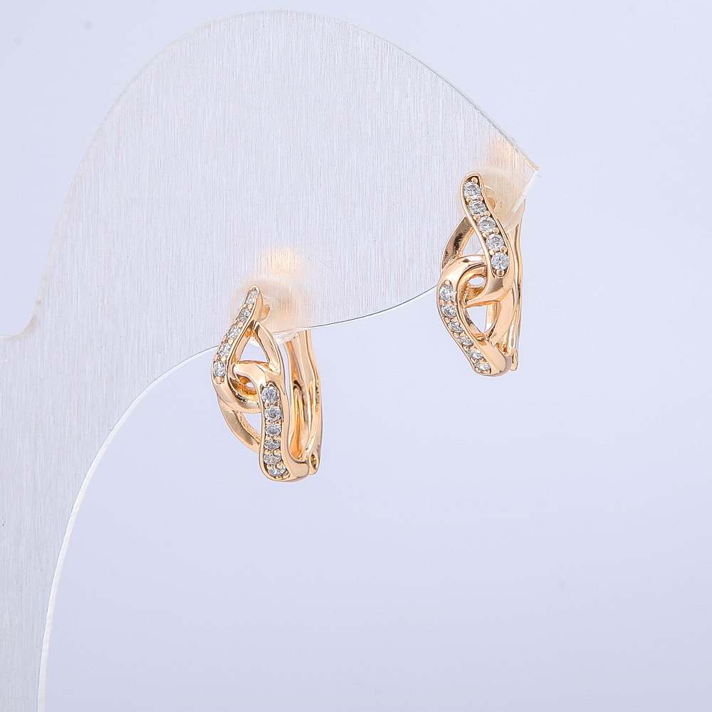 Xuping Earrings with 18K Gold Plating and White Crystals, 15×6 mm Diameter +