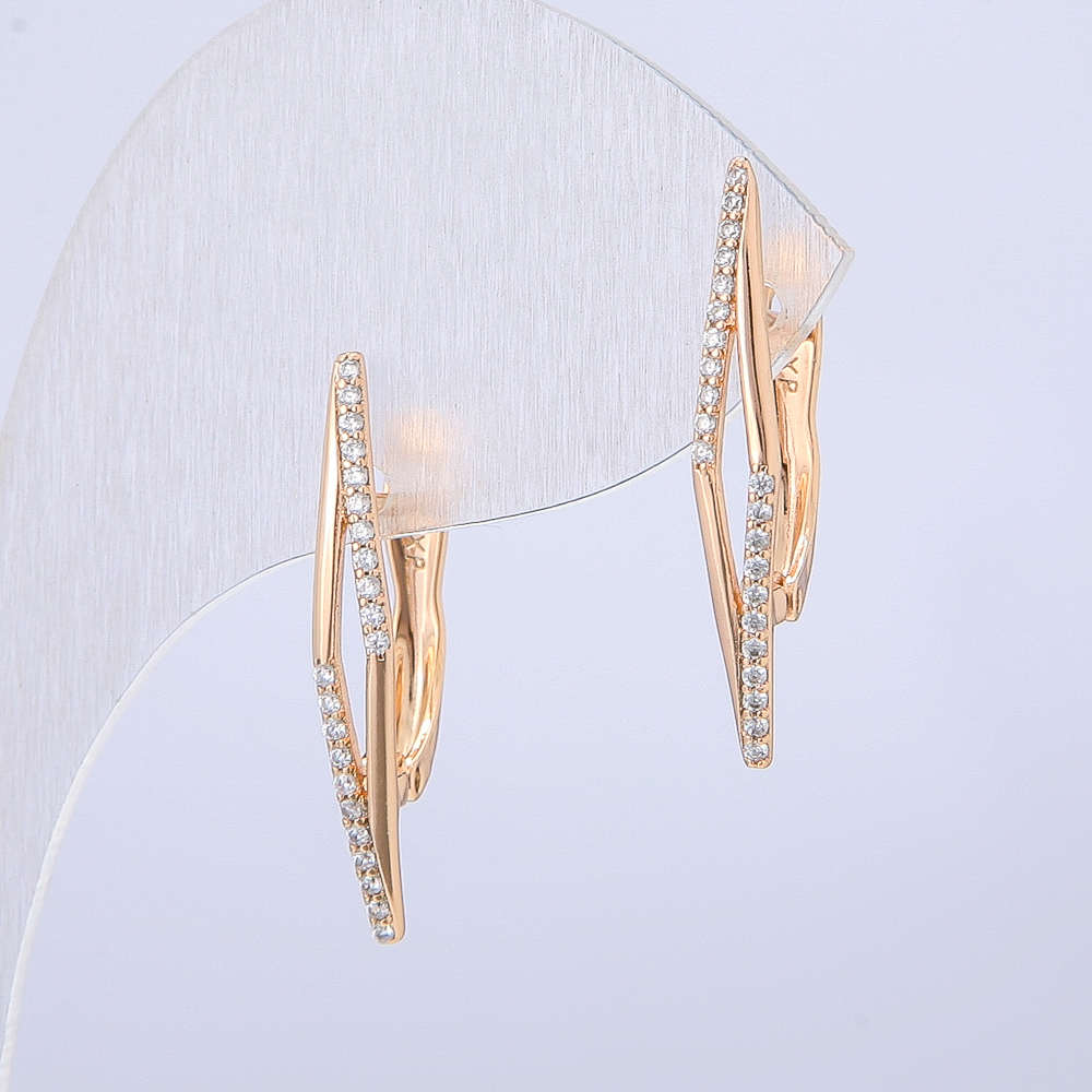 Xuping Earrings, 18K Gold Plating with White Crystals, diameter 25 x 3.5 mm +