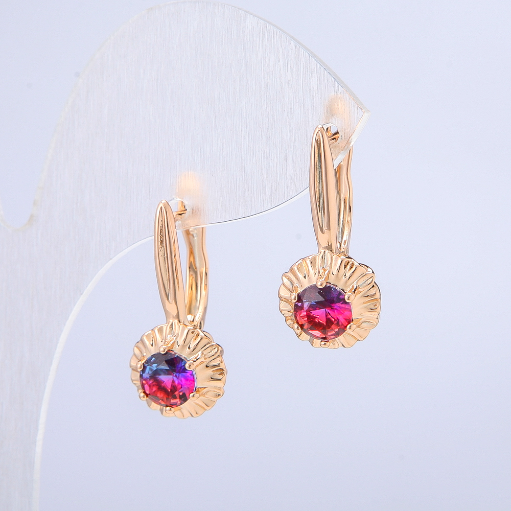 Xuping Earrings with 18K Gold Plating and Blue-Violet Crystal, 27x10 mm diameter +