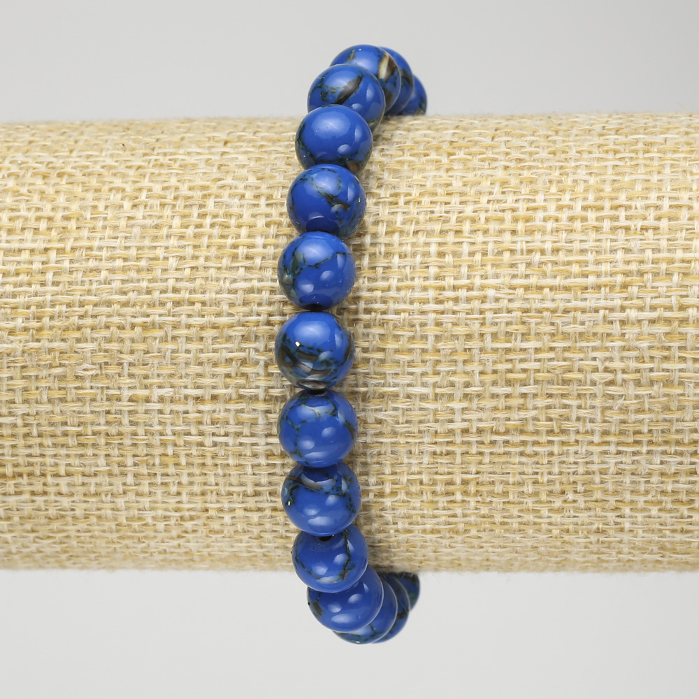 Blue Imperial Jasper Elastic Bracelet (pressed) - Smooth Bead, 8mm diameter+
