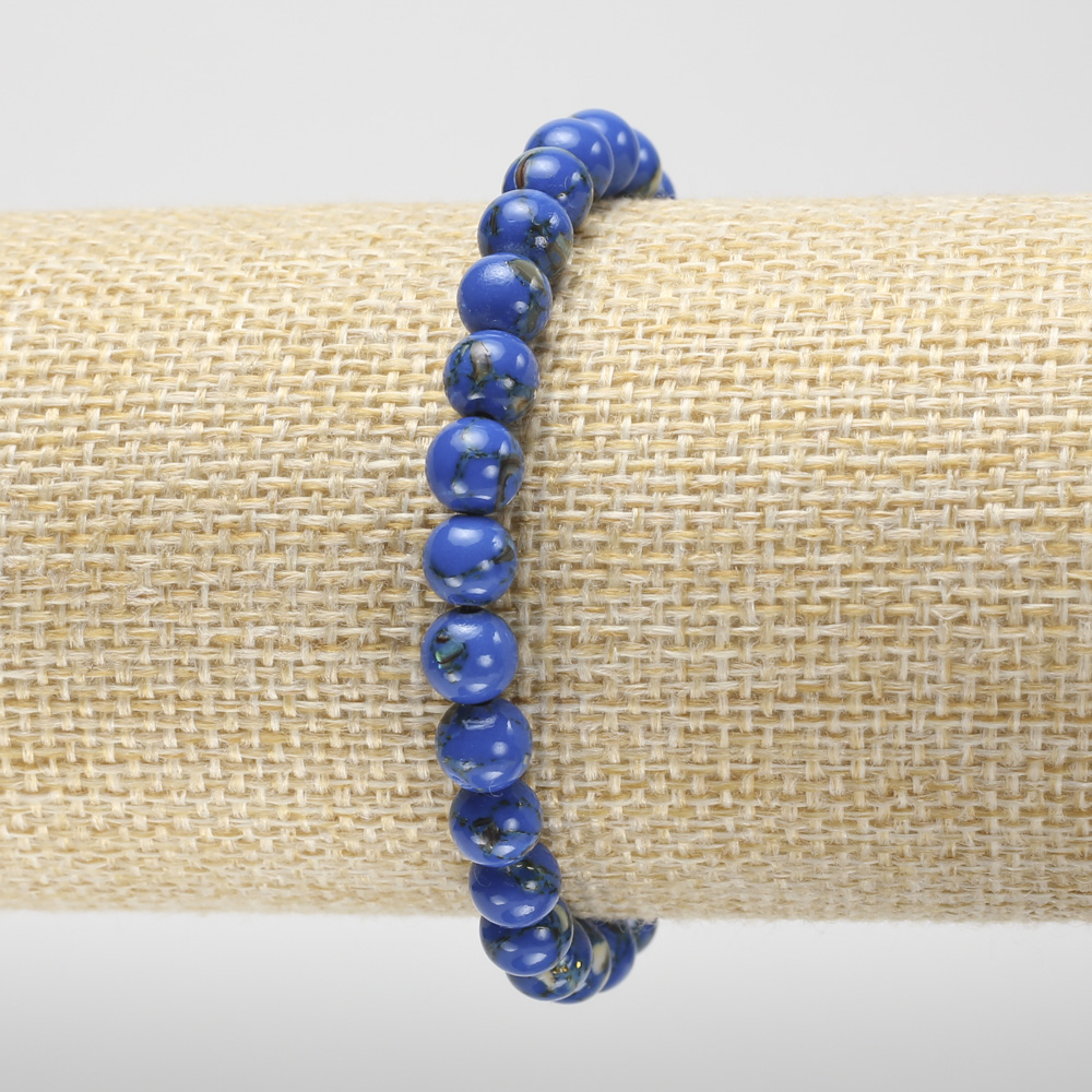 Elastic bracelet with blue Imperial Jasper — pressed, smooth beads, 6 mm diameter+