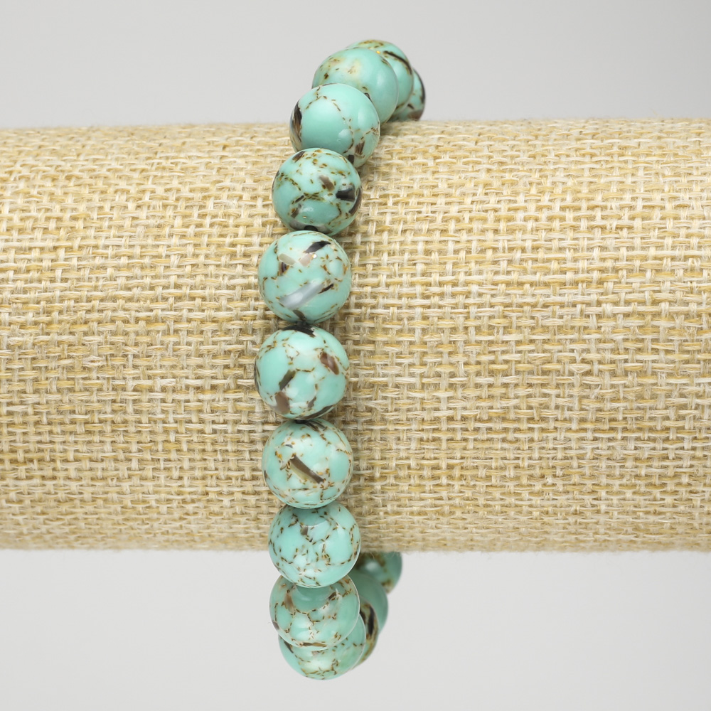 Elastic bracelet with Imperial Jasper, light green (pressed) smooth bead, 10mm diameter+