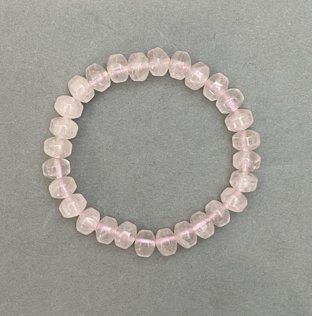 Elastic bracelet of natural Pink Quartz, smooth rondel beads, diameter 9×7 mm+
