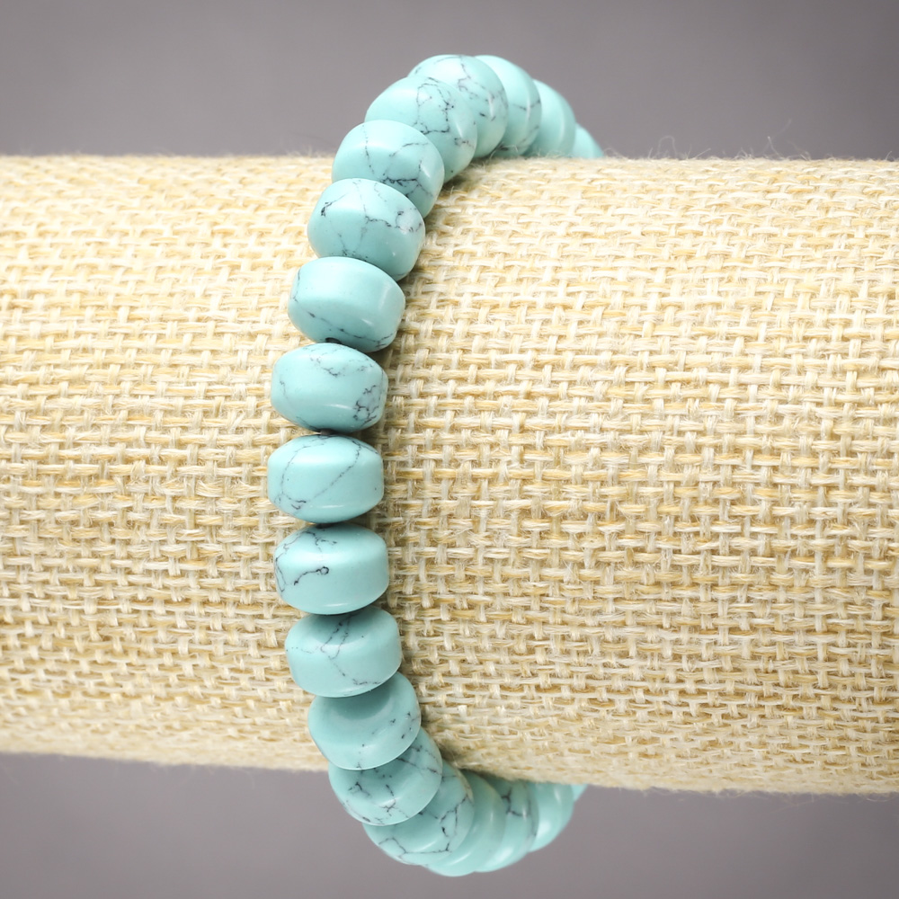 Elastic Turquoise Bracelet with Smooth Rondelle Beads, 9x7 mm diameter
