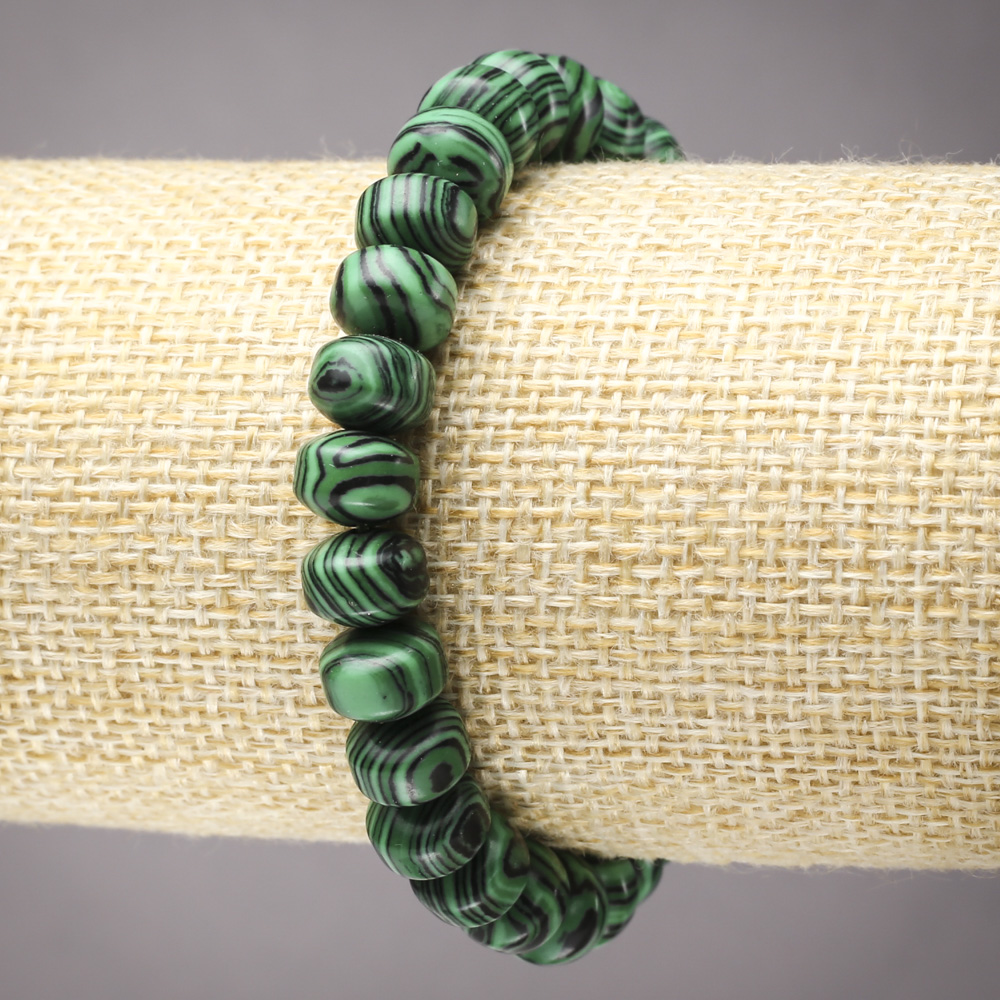 Malachite Elastic Bracelet (pressed) Smooth Rondel, 9×7 mm diameter+