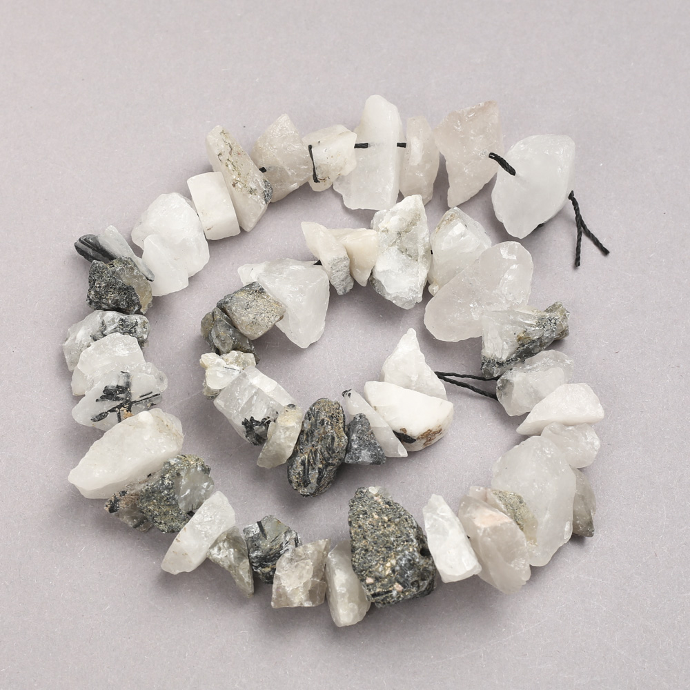 Unpolished Rutile Quartz 'Hairy' Beads on Thread, Faceted, 10x18 mm, Length 42 cm