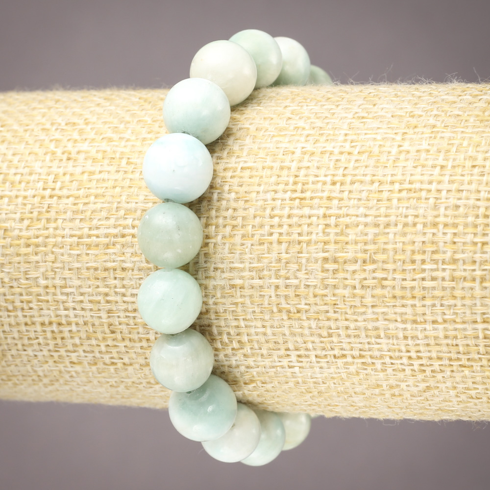 Elastic bracelet with natural Larimar, smooth bead, 10 mm diameter+