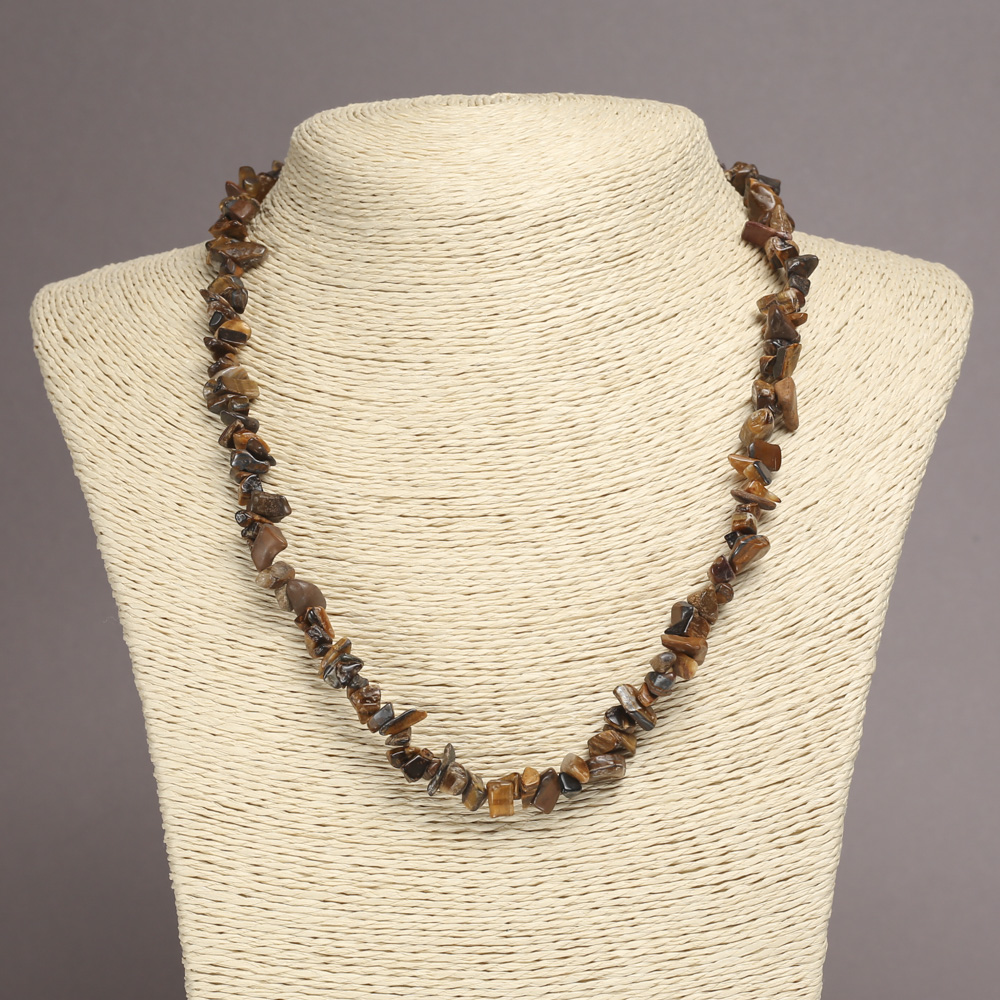 Natural Tiger's Eye Chip Necklace, 6–10 mm chips, 45 cm length +/- on an extension chain