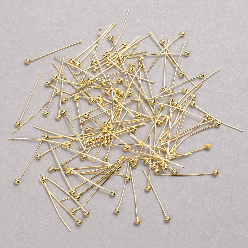 Pins with ball-cap in lemon-gold metal, 20 mm length, 10 g