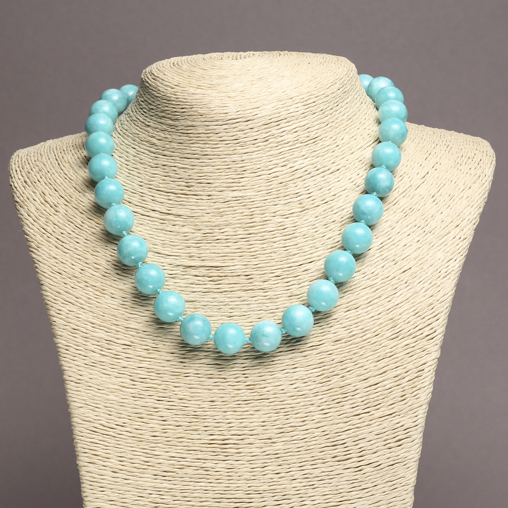 Aquamarine natural stone necklace, smooth bead, diameter about 12 mm, length about 45 cm