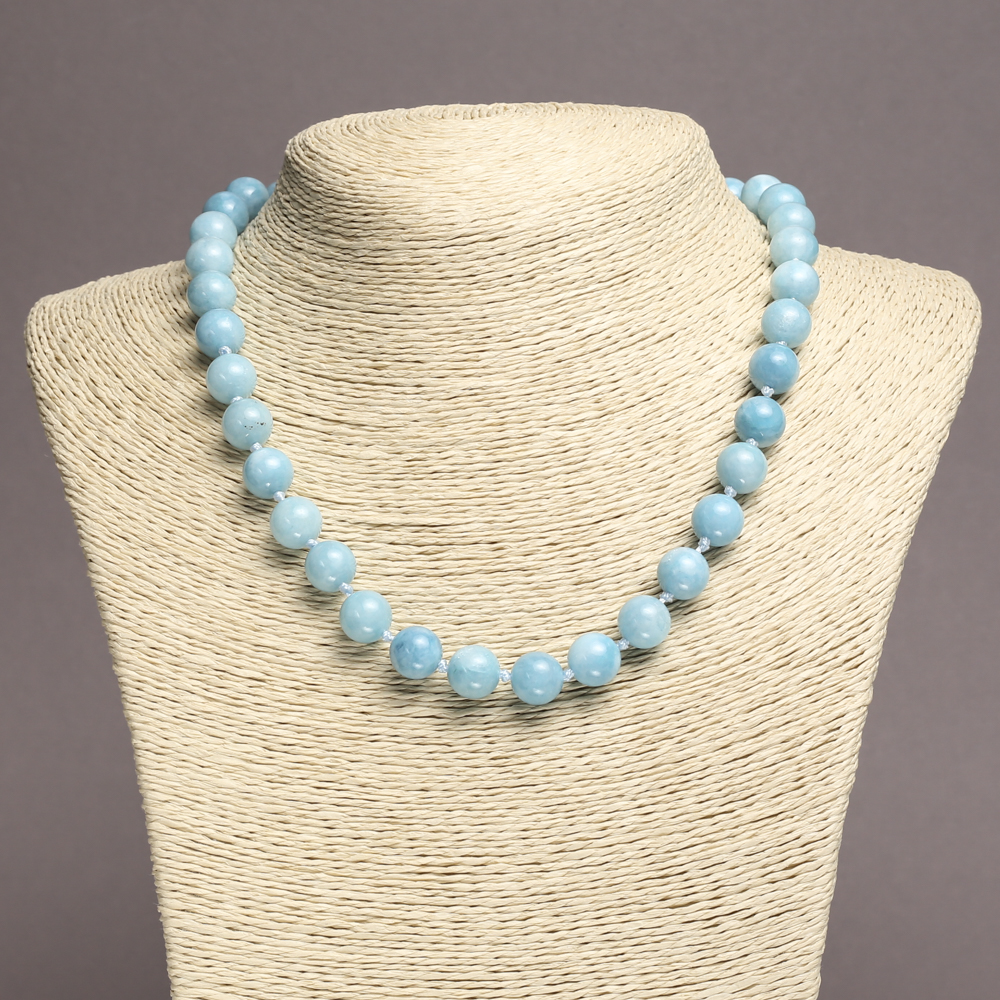 Natural Aquamarine Bead Necklace, Smooth Beads, 10 mm Diameter, 45 cm+