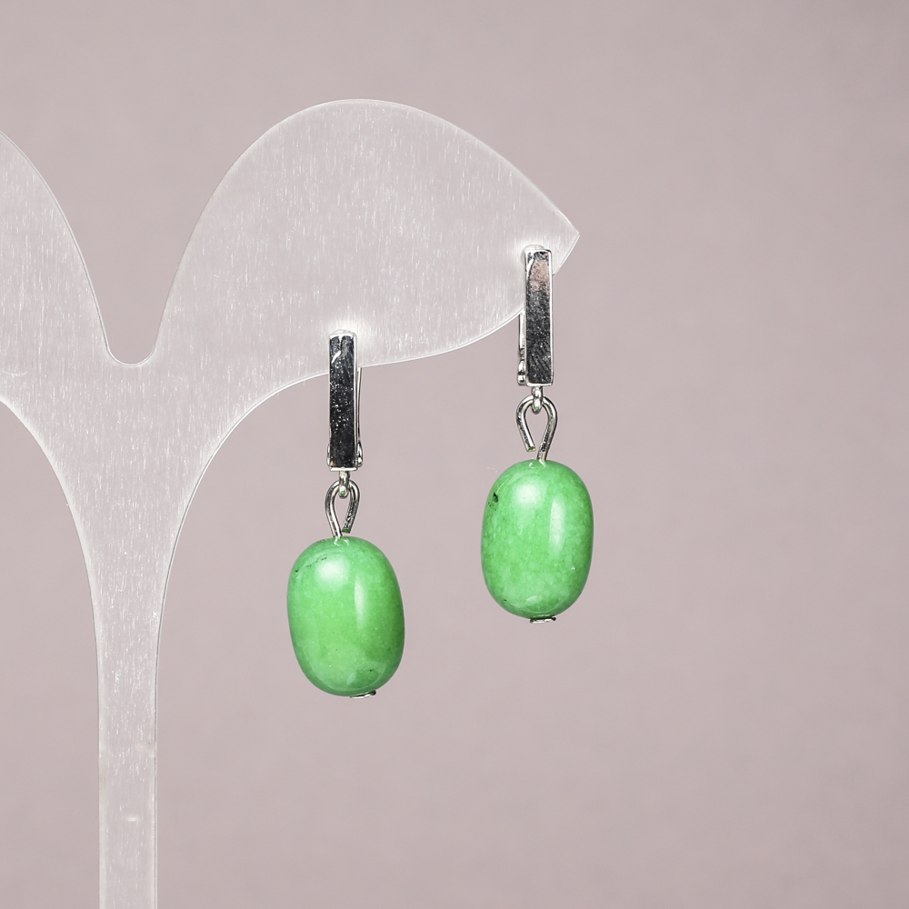 Natural Chrysoprase Earrings, Smooth Barrel, 10x14 mm diameter, 32 mm length