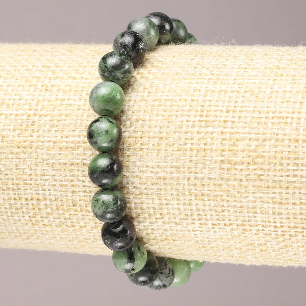 Elastic bracelet with natural zoisite, smooth beads, 8 mm diameter