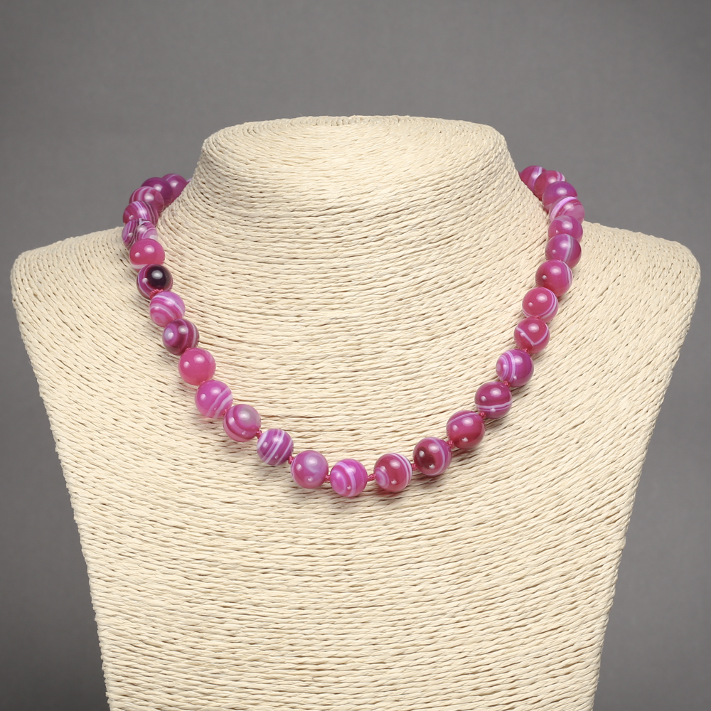Raspberry Agate Necklace, Smooth spheres, 10 mm diameter +/-, 45 cm length +/-