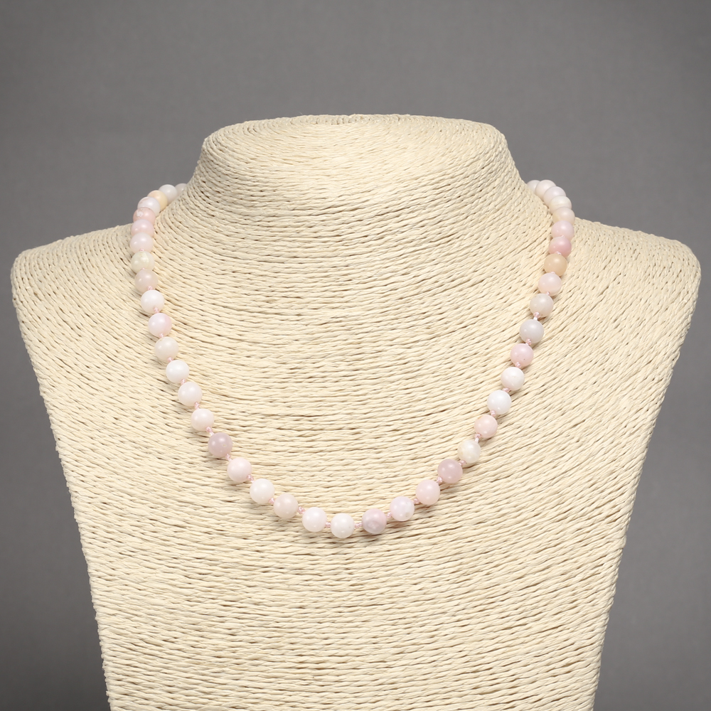 Pink Opal Natural Stone Necklace with a Smooth Bead, Diameter 6(±)mm, Length 45 cm+