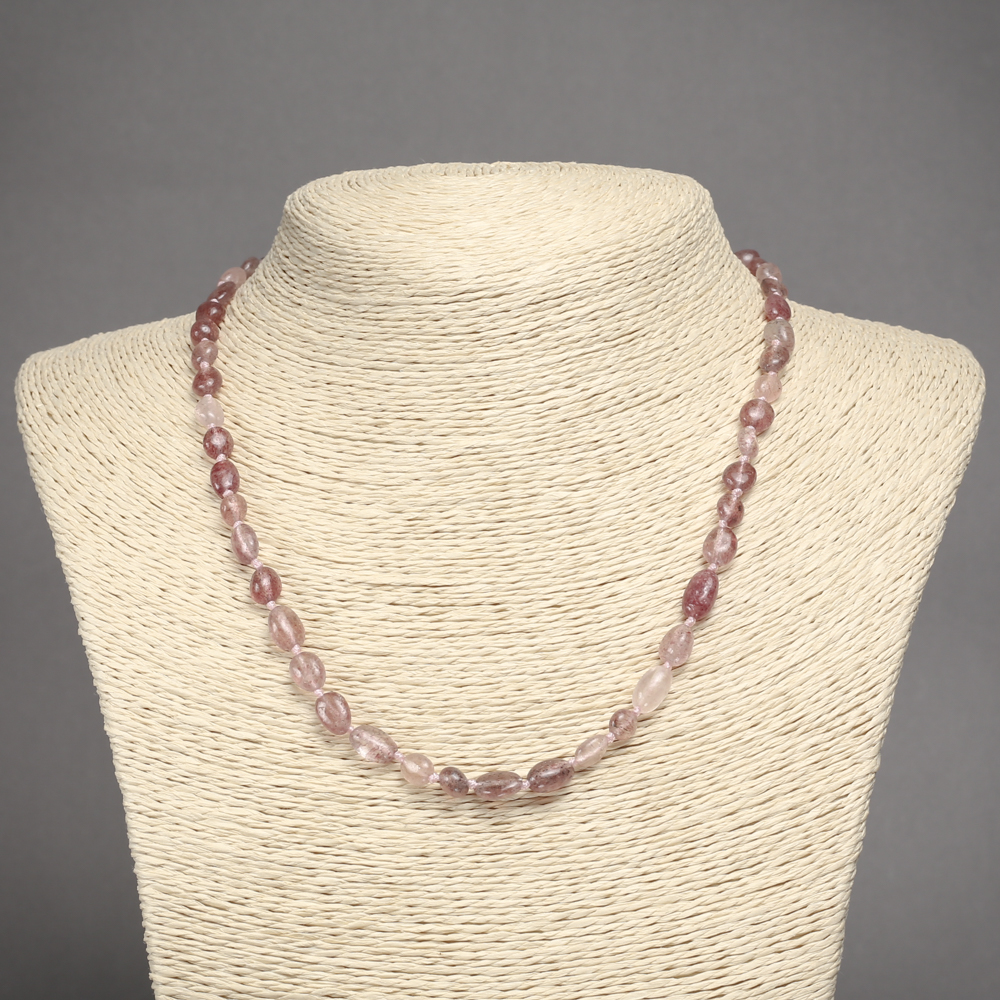 Faceted Strawberry Quartz Natural Stone Necklace, bead size 8x6 mm, length 45 cm ±