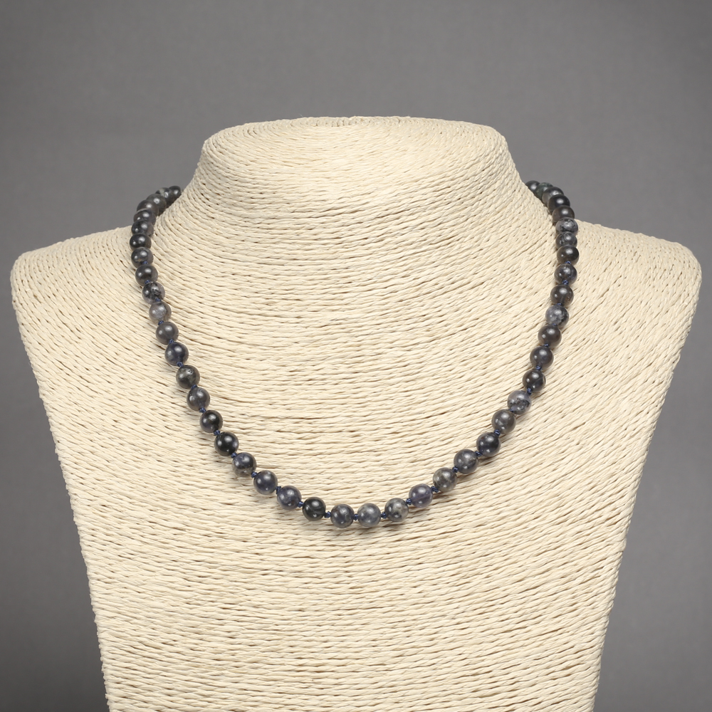 Natural Stone Iolite Necklace with Smooth Beads, 6.5 mm Diameter, 45 cm Length