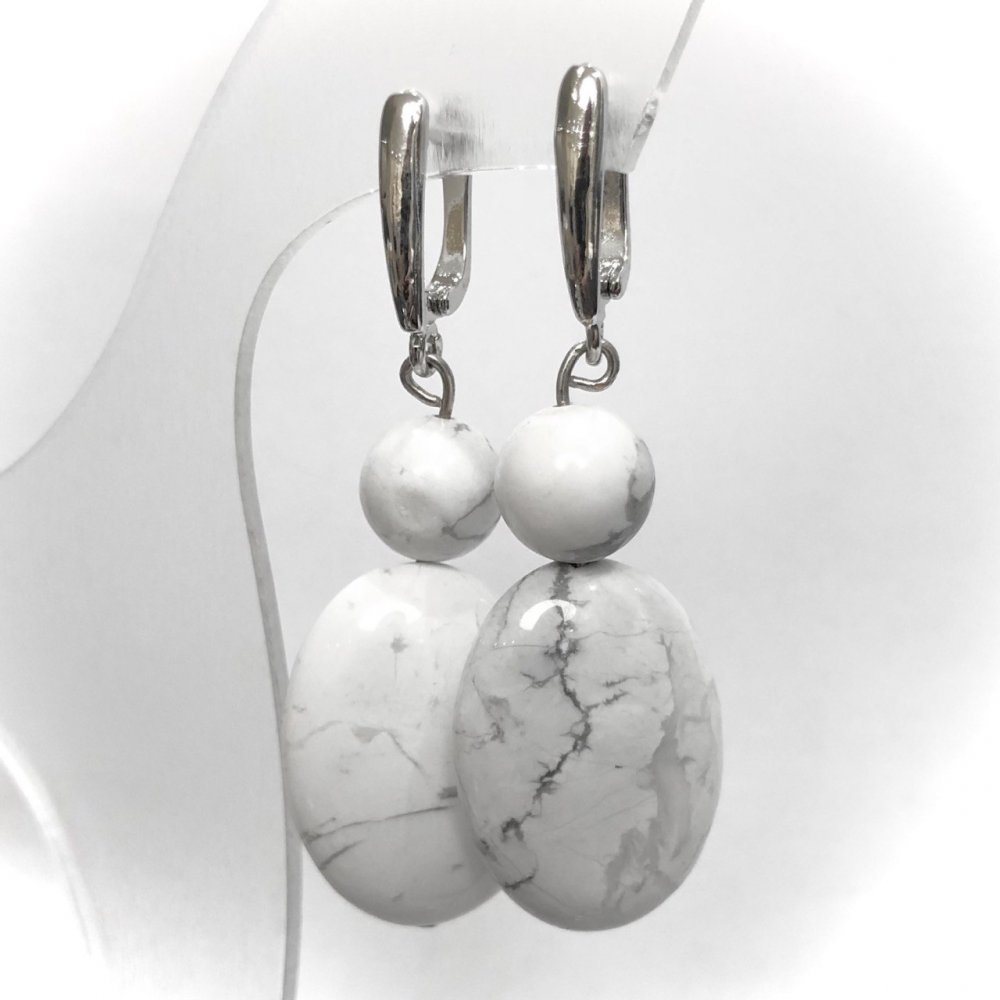 Kaholong natural stone earrings, diameter 10 mm, 24x18 mm ±, length 50 mm ±