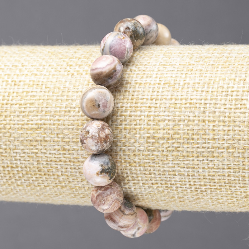Elastic bracelet with natural rhodochrosite, smooth bead, 10 mm diameter+