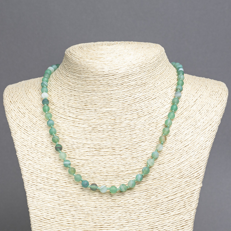Matte green agate necklace, natural agate beads, 6 mm diameter, 45 cm long