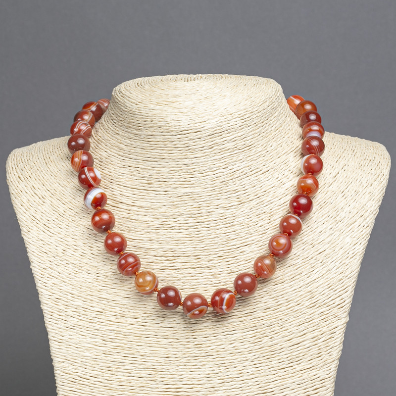 Beaded Necklace of Orange Agate, Smooth Beads, 12mm Diameter, 45cm Length B501