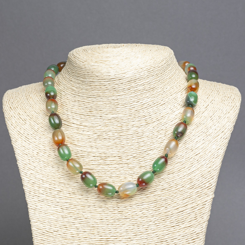Necklace of Brazilian Agate on Thread, Smooth Barrel Beads, 14x10 mm, 45 cm long
