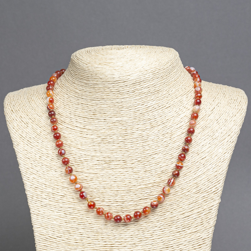 Orange Agate Necklace, Smooth Beads, 6 mm Diameter, 45 cm Length
