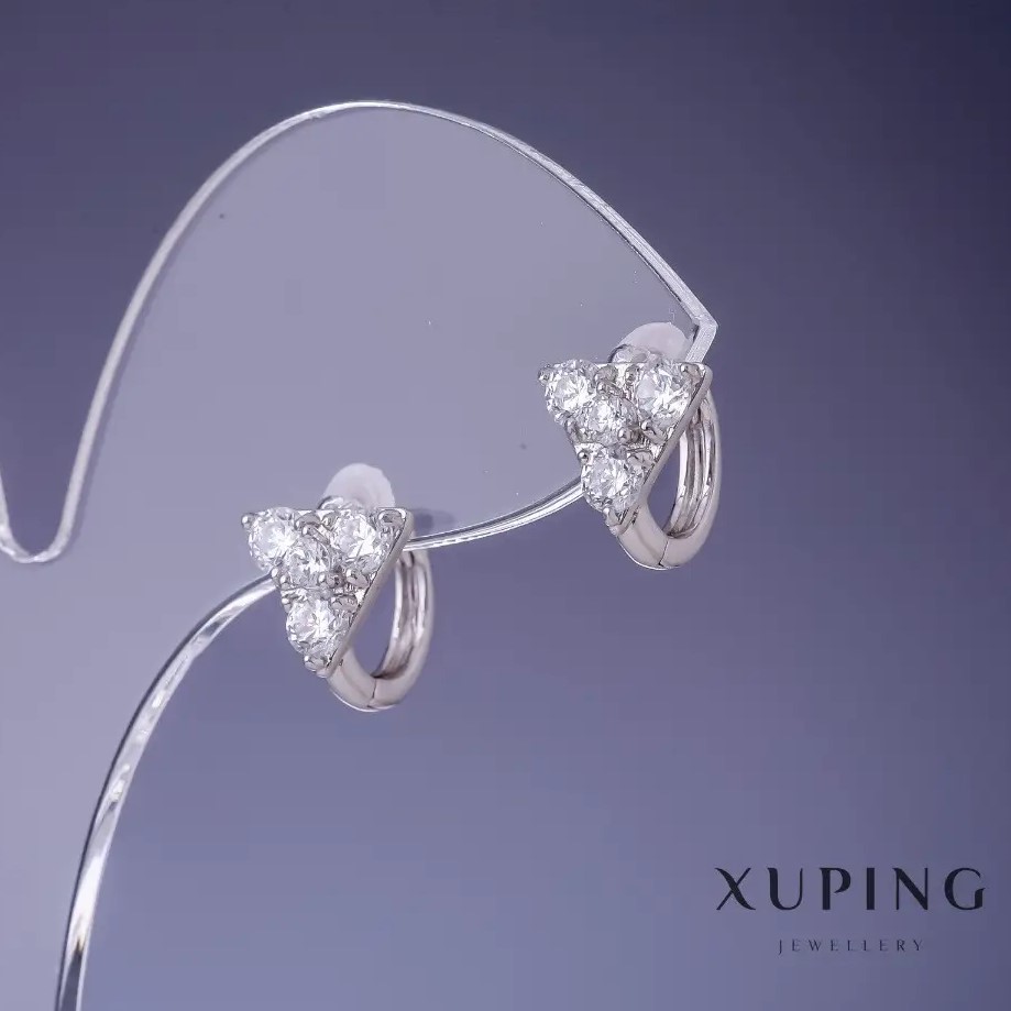 Xuping triangle earrings with white crystals 11x9 mm rhodium-plated